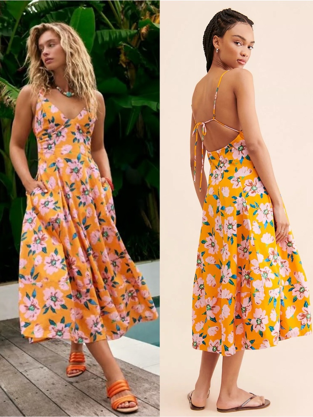 Free People Floral Strappy Midi Dress Size Large